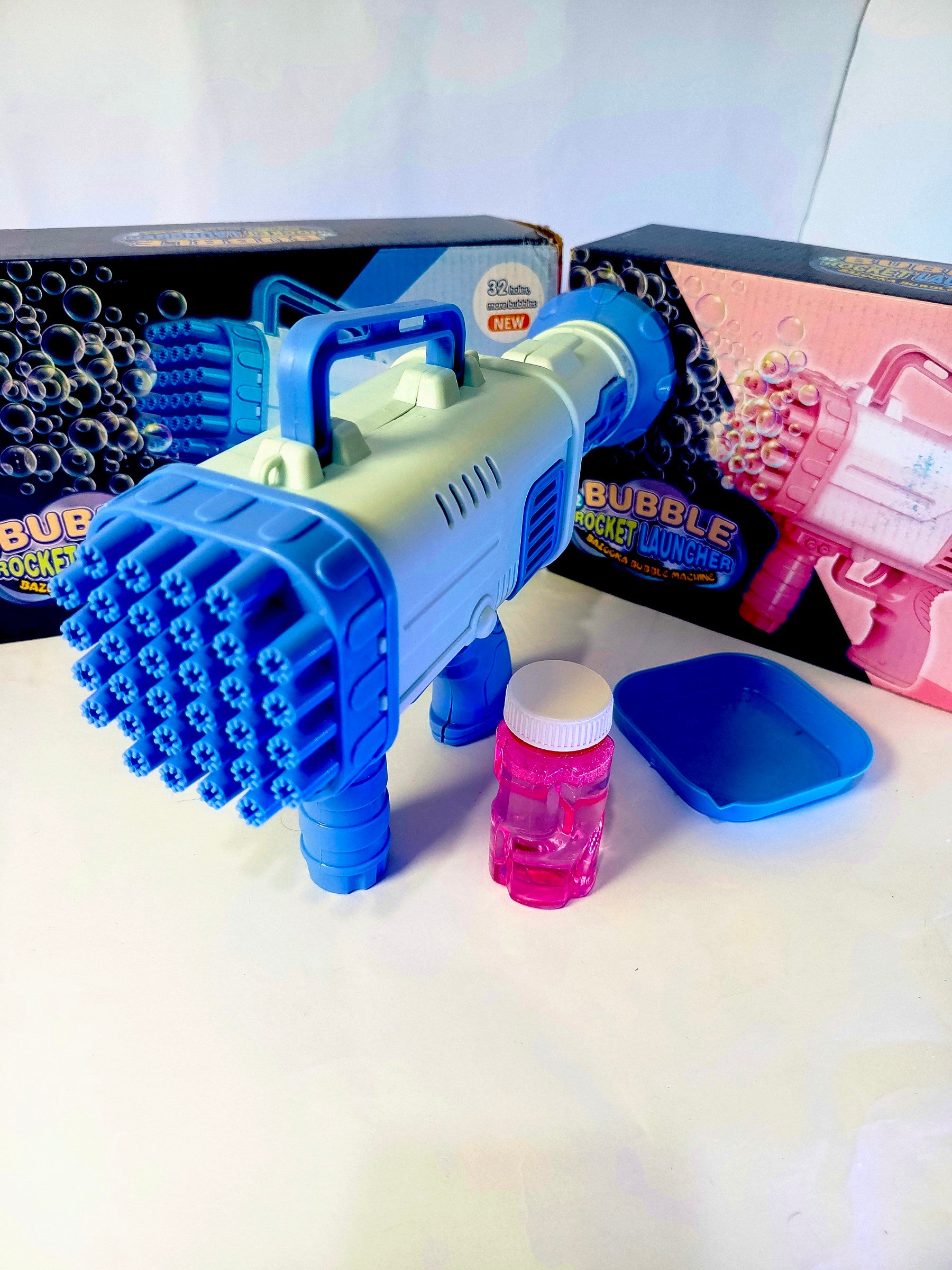 Bazooka Bubble Gun Machine for Kids – 32 Holes with Free Bubble Water Bottle