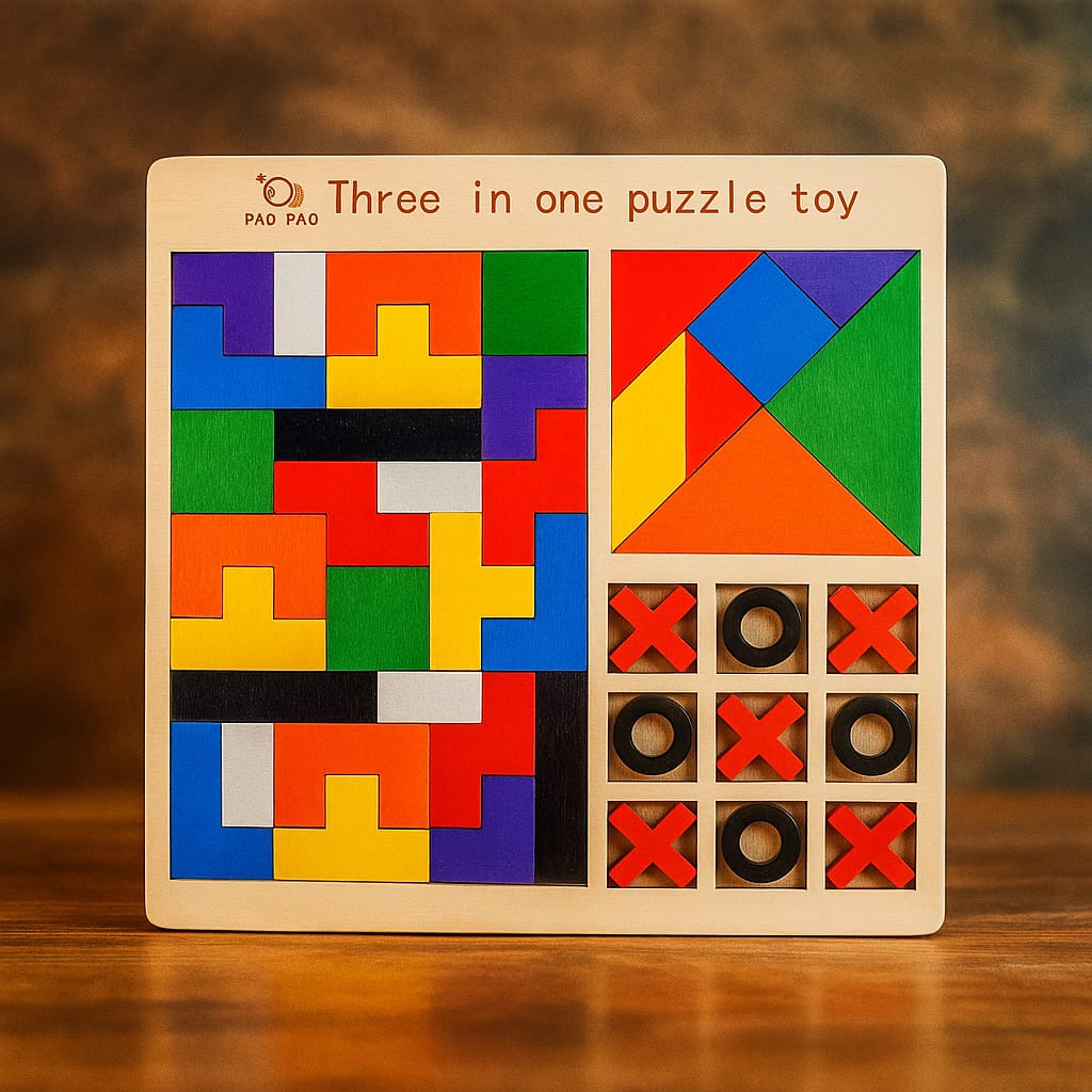 Wooden Puzzle Game 3-in-1 for Kids – Educational & Fun Learning Toy