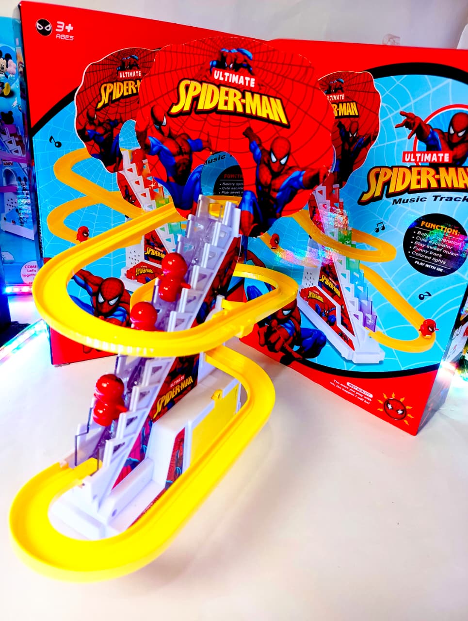 Spiderman Climbing Stairs Track Toy for Kids – With Light & Music