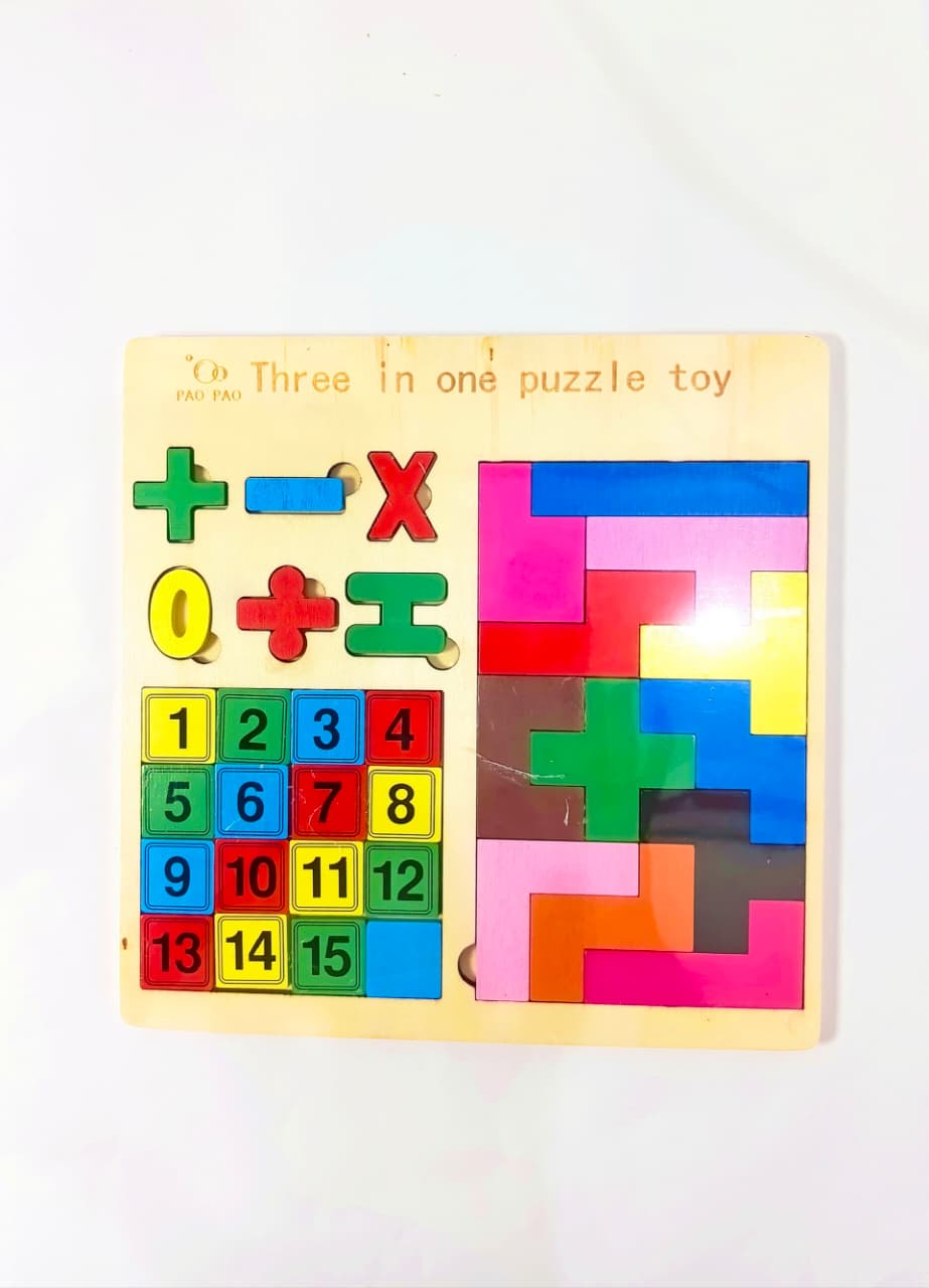 Wooden Puzzle Game 3-in-1 for Kids – Educational & Fun Learning Toy