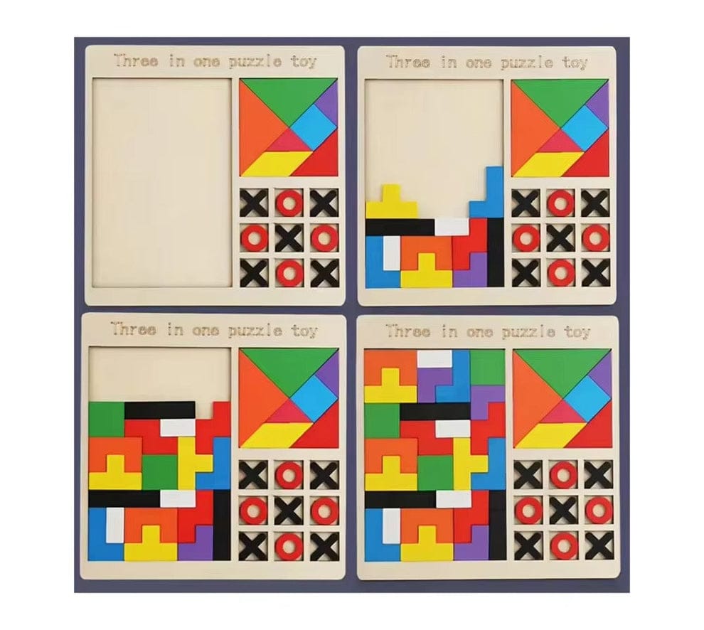 Wooden Puzzle Game 3-in-1 for Kids – Educational & Fun Learning Toy