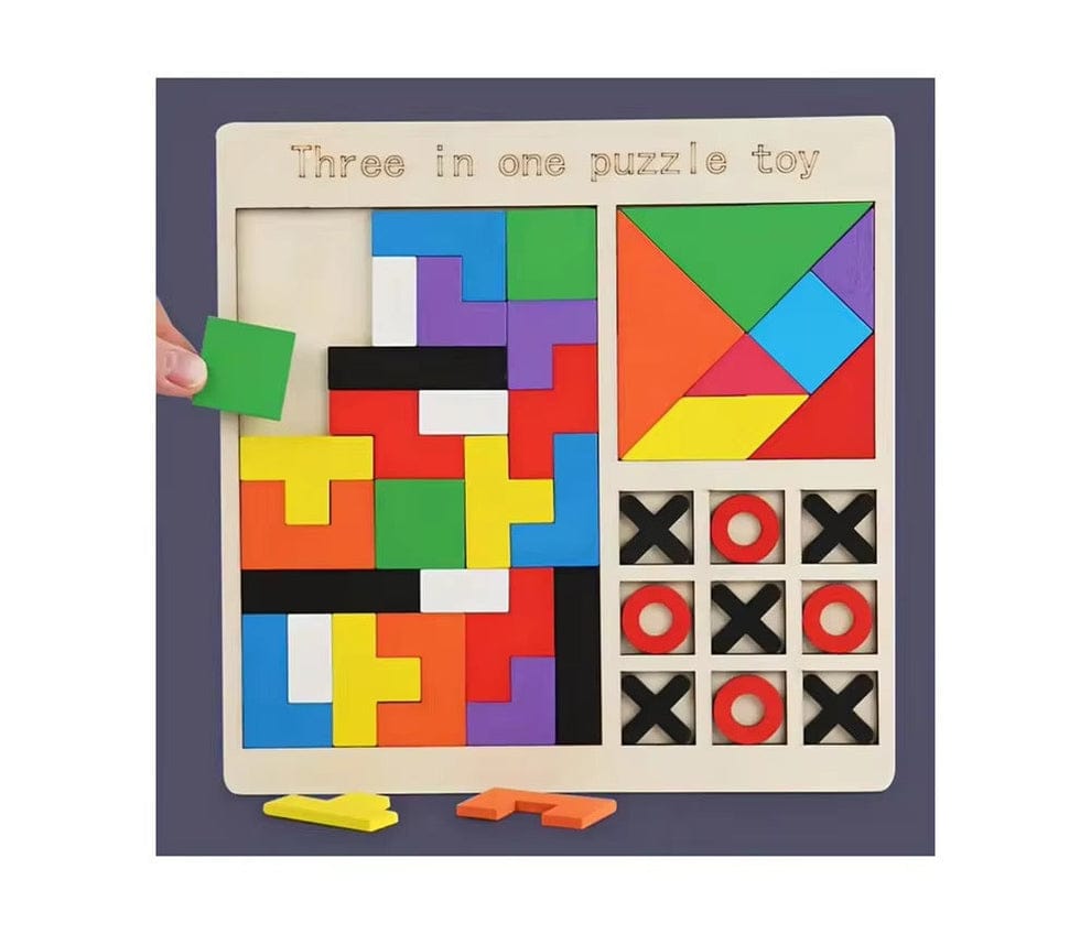 Wooden Puzzle Game 3-in-1 for Kids – Educational & Fun Learning Toy