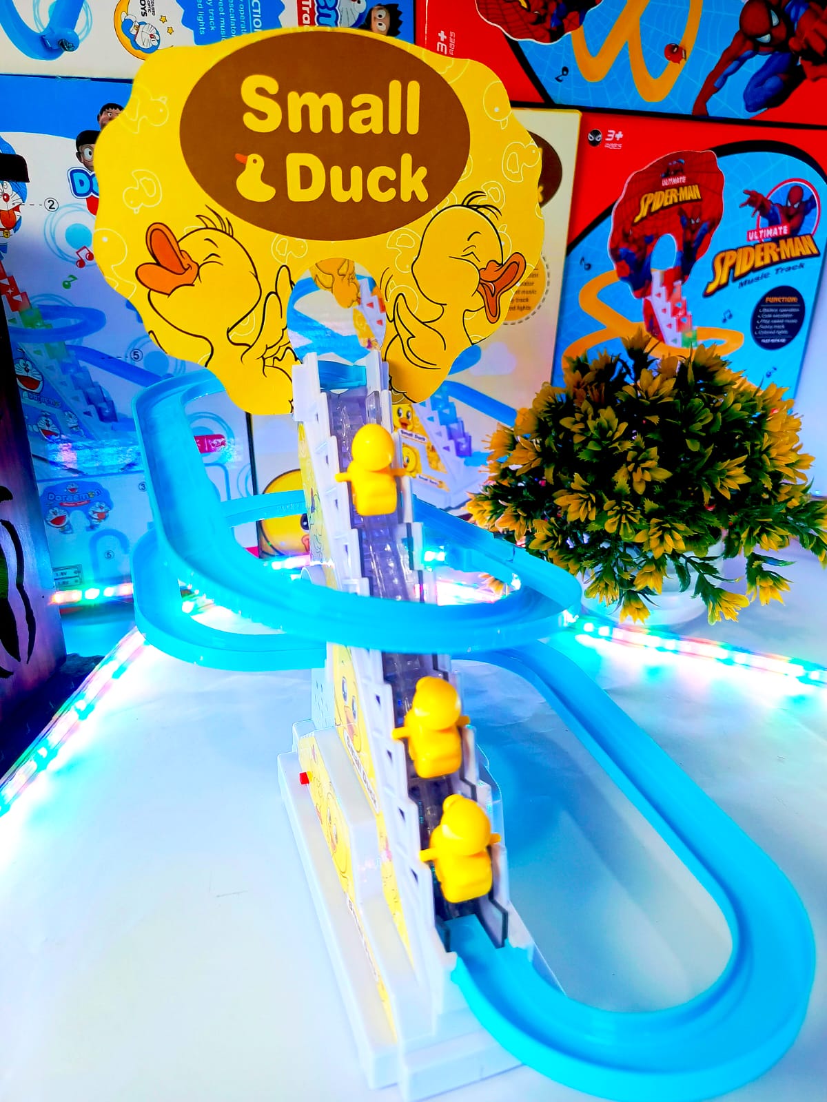 Small Duck Climbing Stairs Track Toy for Kids – With Light & Music