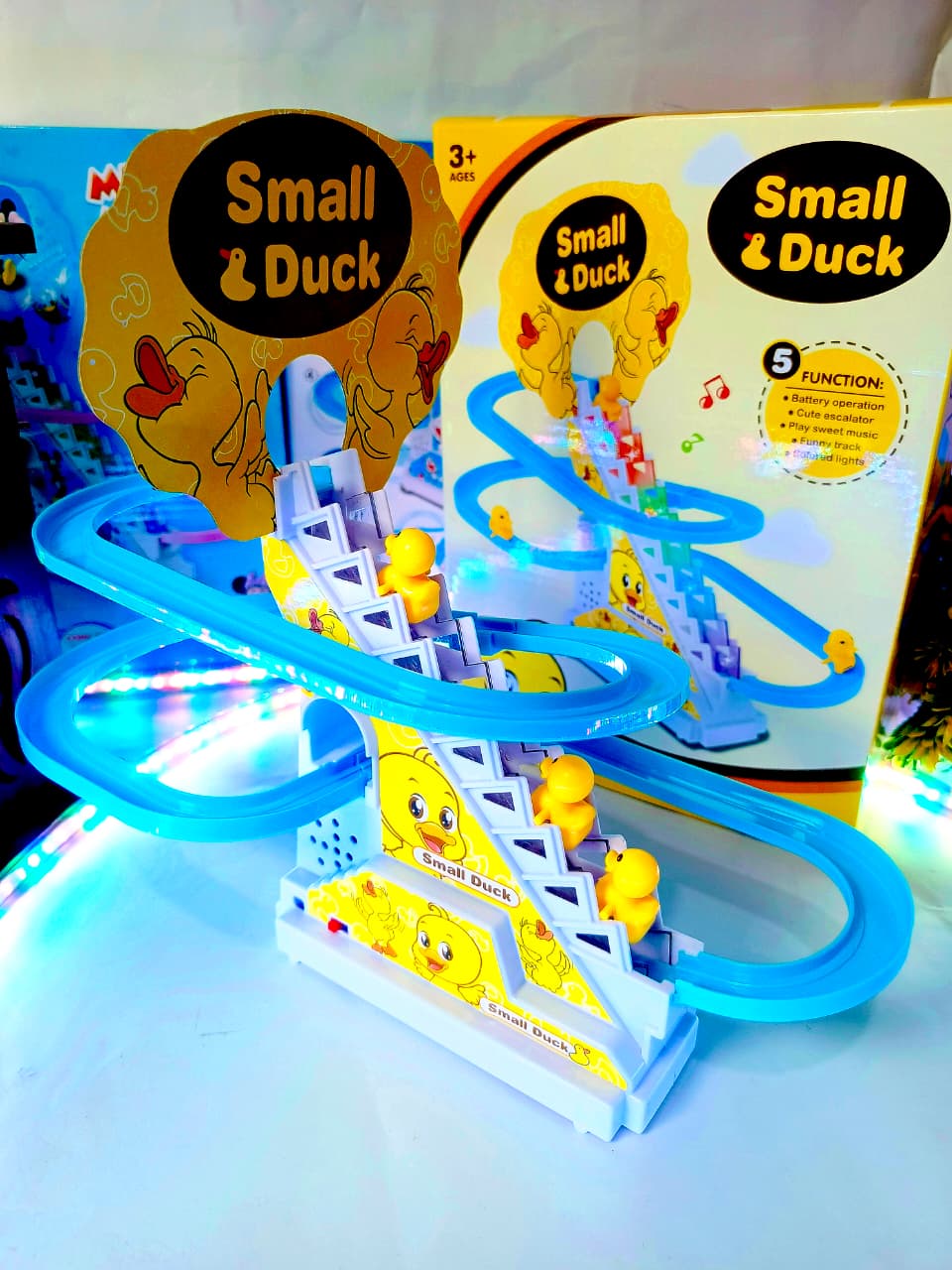 Small Duck Climbing Stairs Track Toy for Kids – With Light & Music