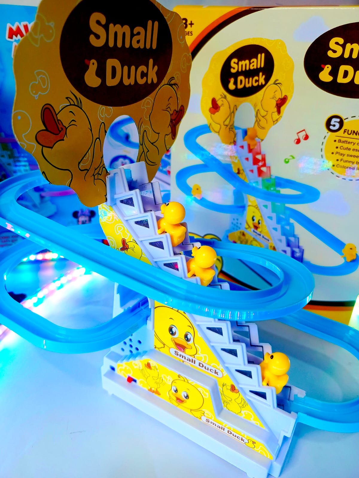 Small Duck Climbing Stairs Track Toy for Kids – With Light & Music