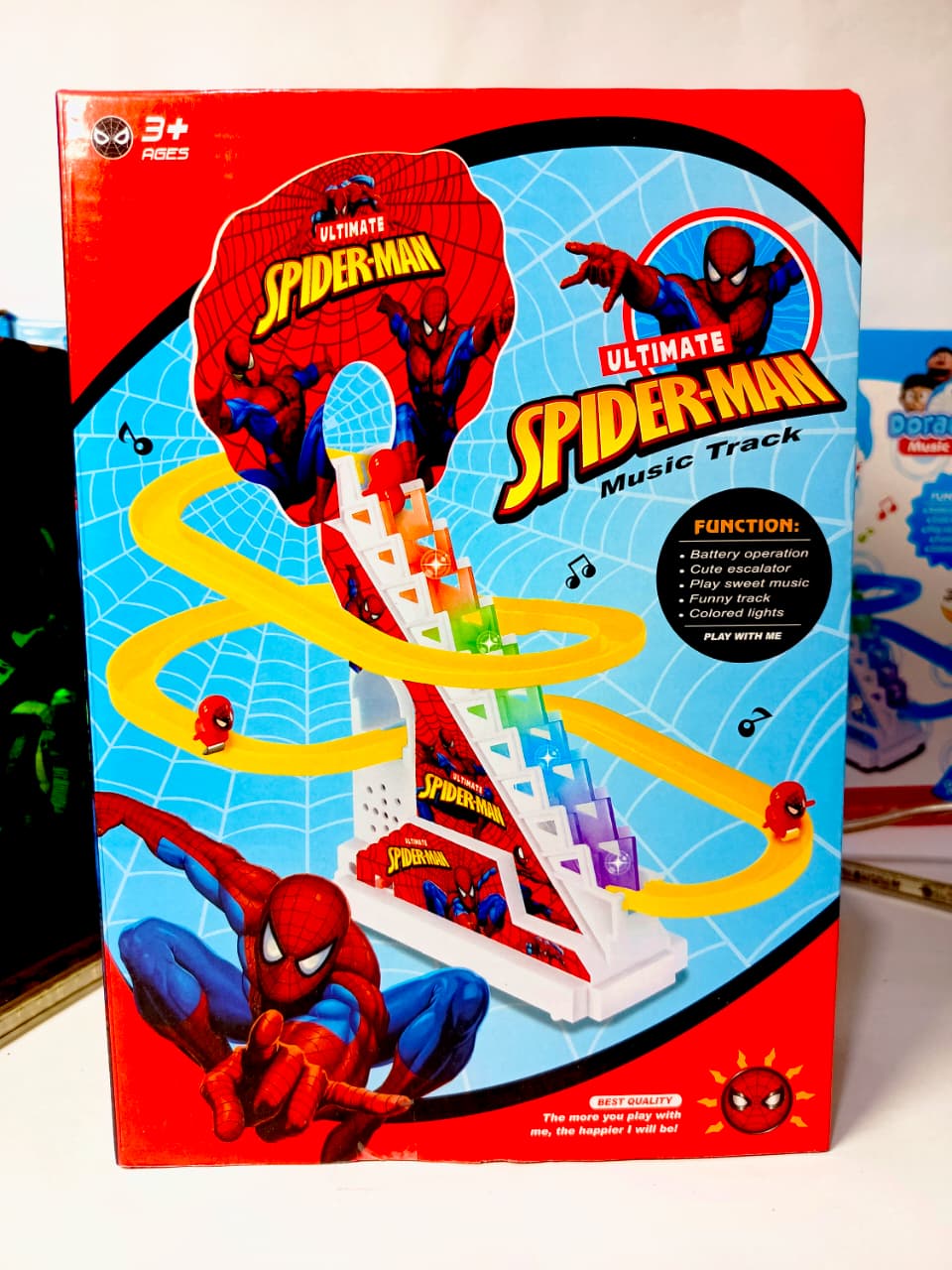Spiderman Climbing Stairs Track Toy for Kids – With Light & Music